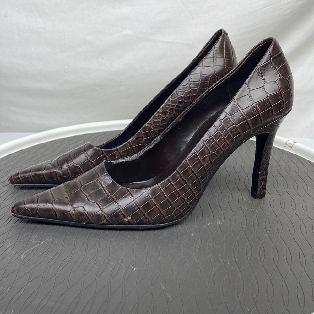 NINE WEST BROWN GATOR PRINT POINTED TOE PUMPS 4" HEEL SIZE 9M
